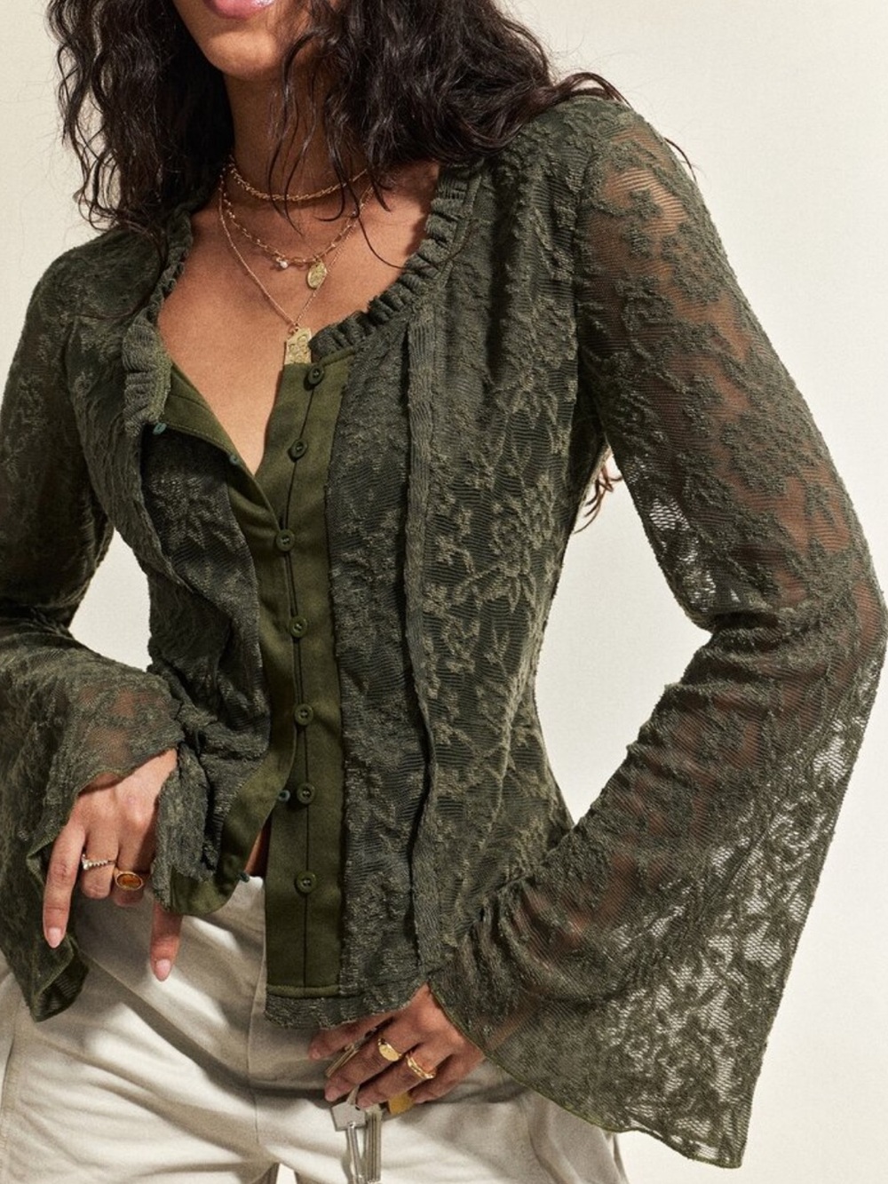 Women's Spring/Autumn Solid Color Lace Fabric Floral Collar Frill Trim